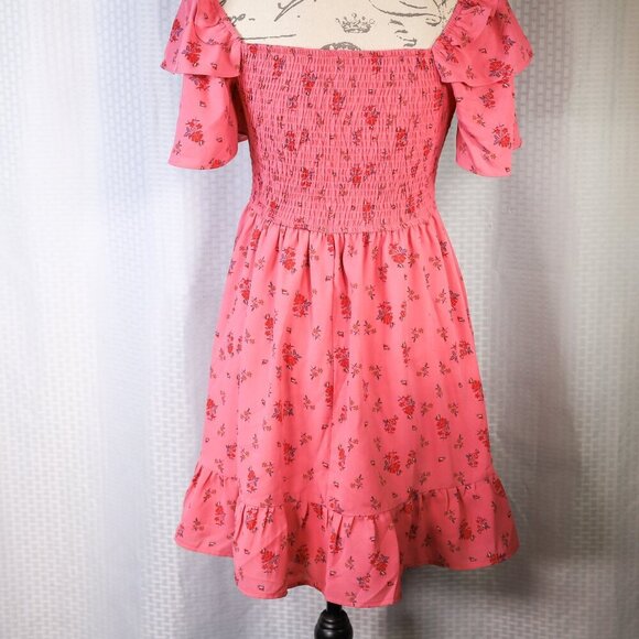 Byinns size M raspberry color floral ruched bodice flutter sleeve dress - NWT - Picture 7 of 16